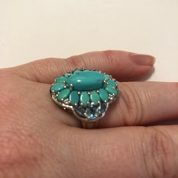 NEW 925 Sterling Silver Turquoise and Topaz Ring - Picture 3 of 6